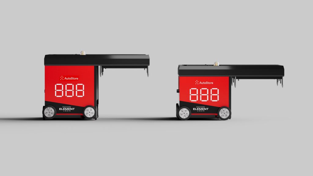 Dos robots AutoStore de la serie R5 Pro de color rojo